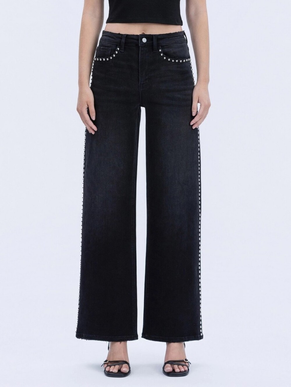 Vervet Los Angeles High-Rise Black WideLeg Jeans with Stud Trim SZ 29 New No Tag